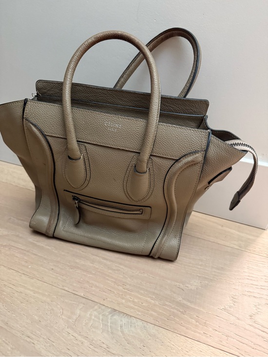 Celine Handbags - Celine Taupe Leather Structured Tote Bag with Front Zip Pocket